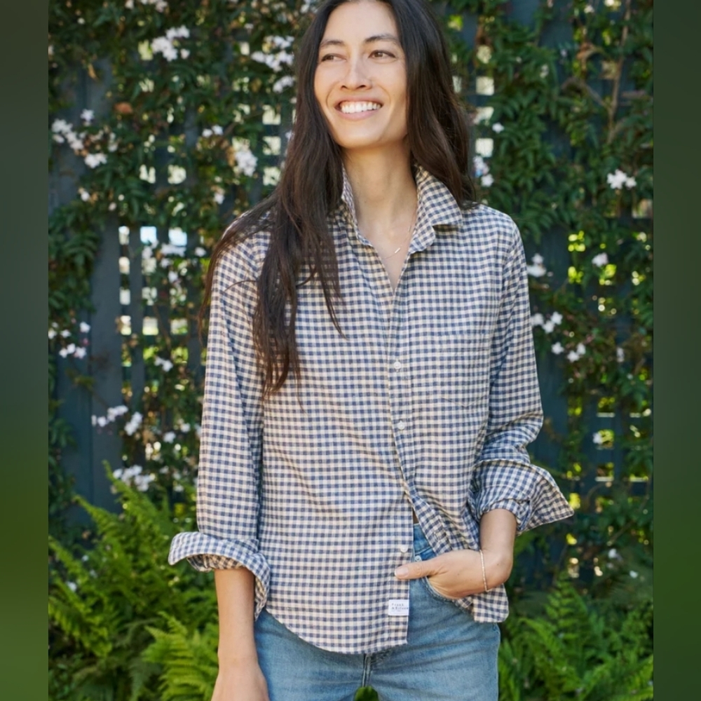 Frank & Eileen Barry Shirt Blue Gingham Tailored Size XS Italian Vintage Cotton - Picture 15 of 15